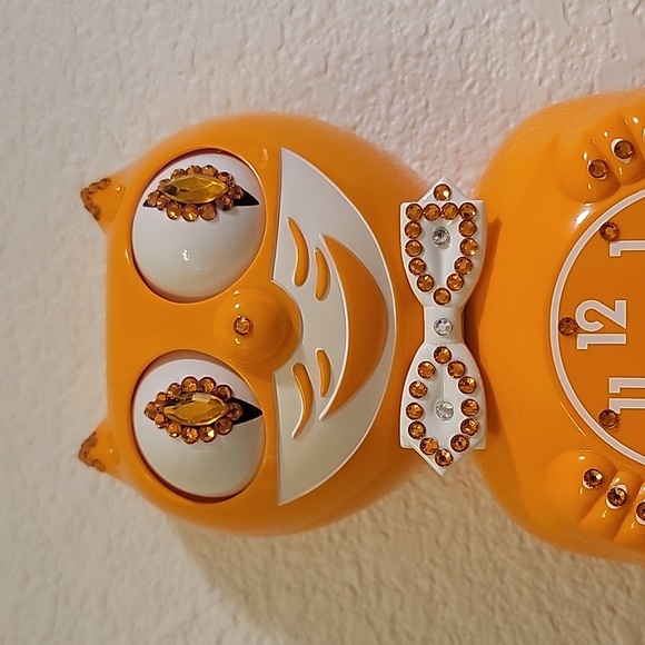 RARE Jeweled Festival Orange Kit Kat Cat Klock Clock - Picture 2 of 6
